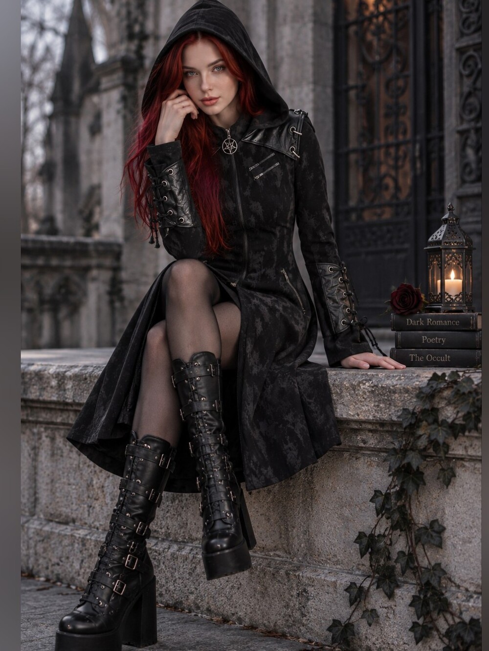 Devil Fashion Mad Lab CT202 XS Black Hooded Gothic Cyberpunk Long Coat NWT